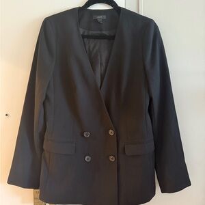 J. Crew Black Double-Breasted Collarless Blazer